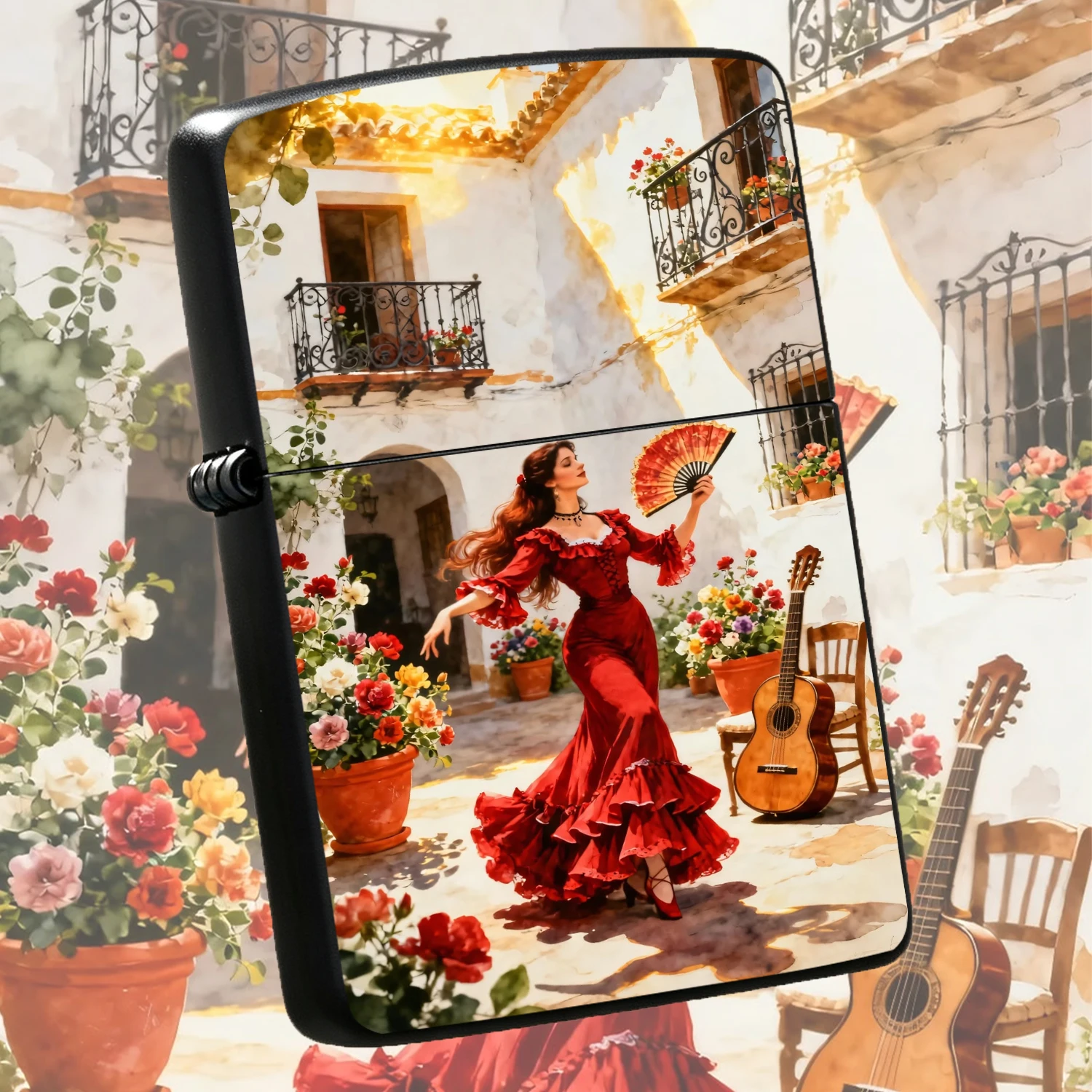 Flamenco Dancer Art Pattern Portable Lighter, Andalusian Sunny Courtyard Romantic Printed Item, Suitable For Daily Scenarios, Gift, And Personal Use, Exquisite Color Print Durable Stylish Creative Decor Accessory A Humorous And Interesting