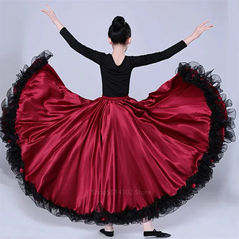 Kids Flamenco Dance Costume Gypsy Skirts 360/540/720 Degree Children 100-150CM Girl Boy Big Swing Dress Ballroom Spanish Dress