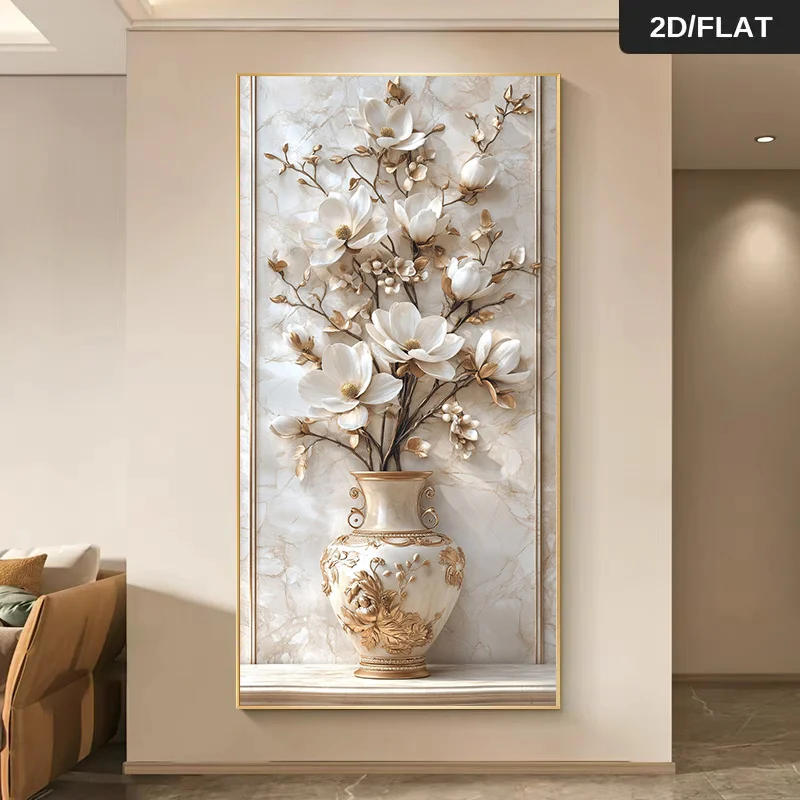 1pc frameless Canvas Painting 2D Flat Large Modern White & Golden Orchid Flower Canvas Wall Art - Frameless Beige Canvas Prints