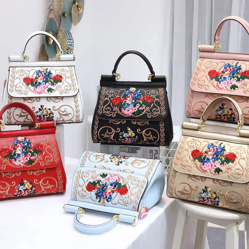 VM FASHION KISS Embroidered Frame hand Bag woman Luxury Designer Women's Bags Shoulder Bags Floral Handbags Crossbody Bags