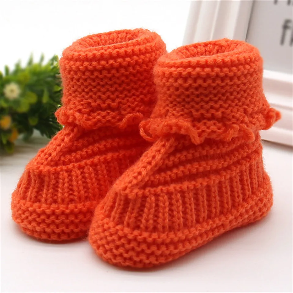 Handmade Newborn Baby Boys Girls Crib Shoes Infant Boys Girls First Walkers Crochet Knit Winter Warm Booties Toddler Warm Shoes