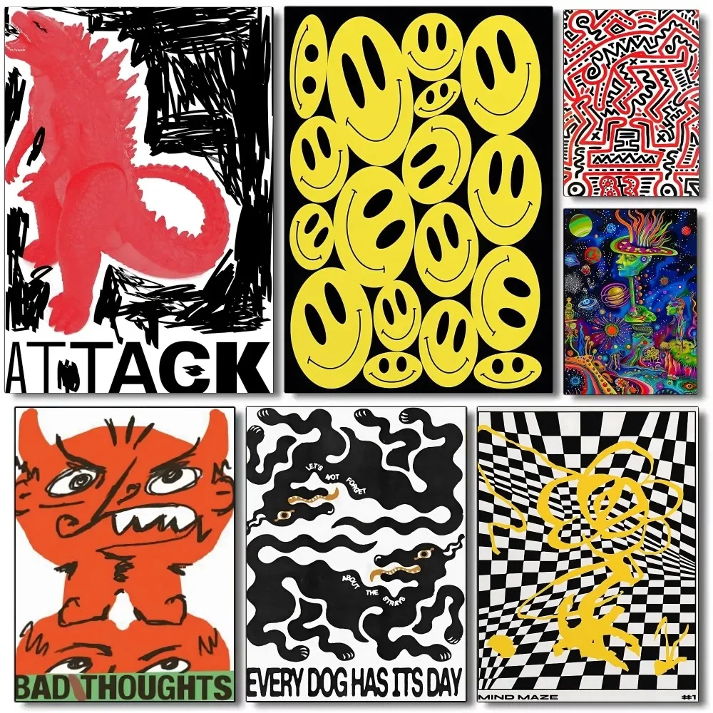 1 قطعة خمر مجردة الكلاسيكية الرجعية العقل المتاهة طباعة منتصف القرن الجدار ملصق ذاتية اللصق الفن ورق مقاوم للماء ملصق القهوة