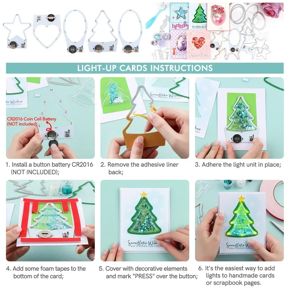 2pcs/set Christmas Tree/Heart/Stars/Oval Easy Lights For Making Light-Up Cards Self-Adhesive Light-Up Units with Warm White LEDs