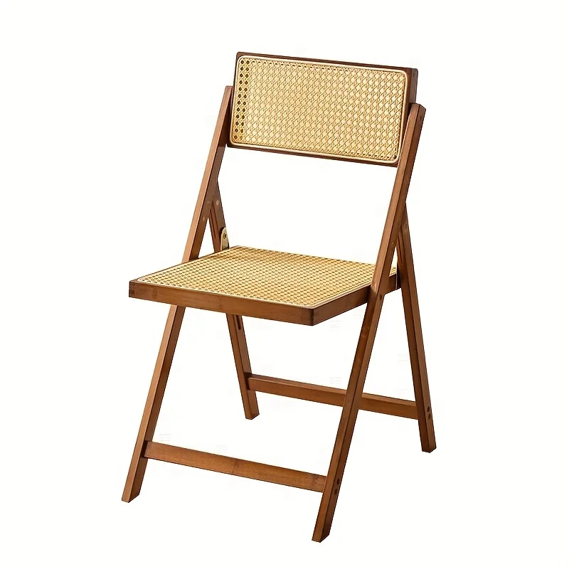 1pc High-Quality Home Living Room Dining Backrest Folding Chair, Lightweight Portable Rattan Chair, Comfortable and Durable