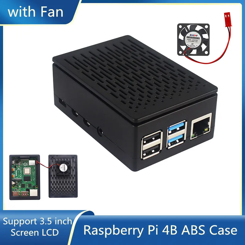 

Raspberry Pi 4 Model B ABS Case Black Transparent Shell Plastic Prectective Box Support 3.5 inch Screen LCD with Fan for RPI 4