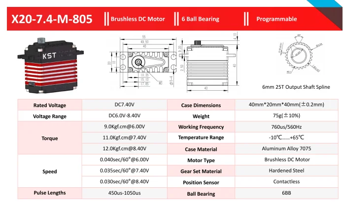 AP1KST X20-7.4-M-805 12KG Aluminum Alloy 7075 DC 7.4V Helicopter Brushless Servo With 700-800 Level