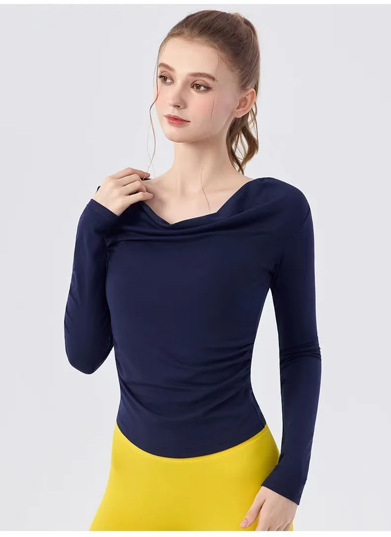 Neues Herbst-Langarm-Yoga-Gym-Workout-Oberteil, feminines One-Shoulder-Top, schlanke Sport- und Fitness-Trainingskleidung für Laufen und Pilates – Detail 10