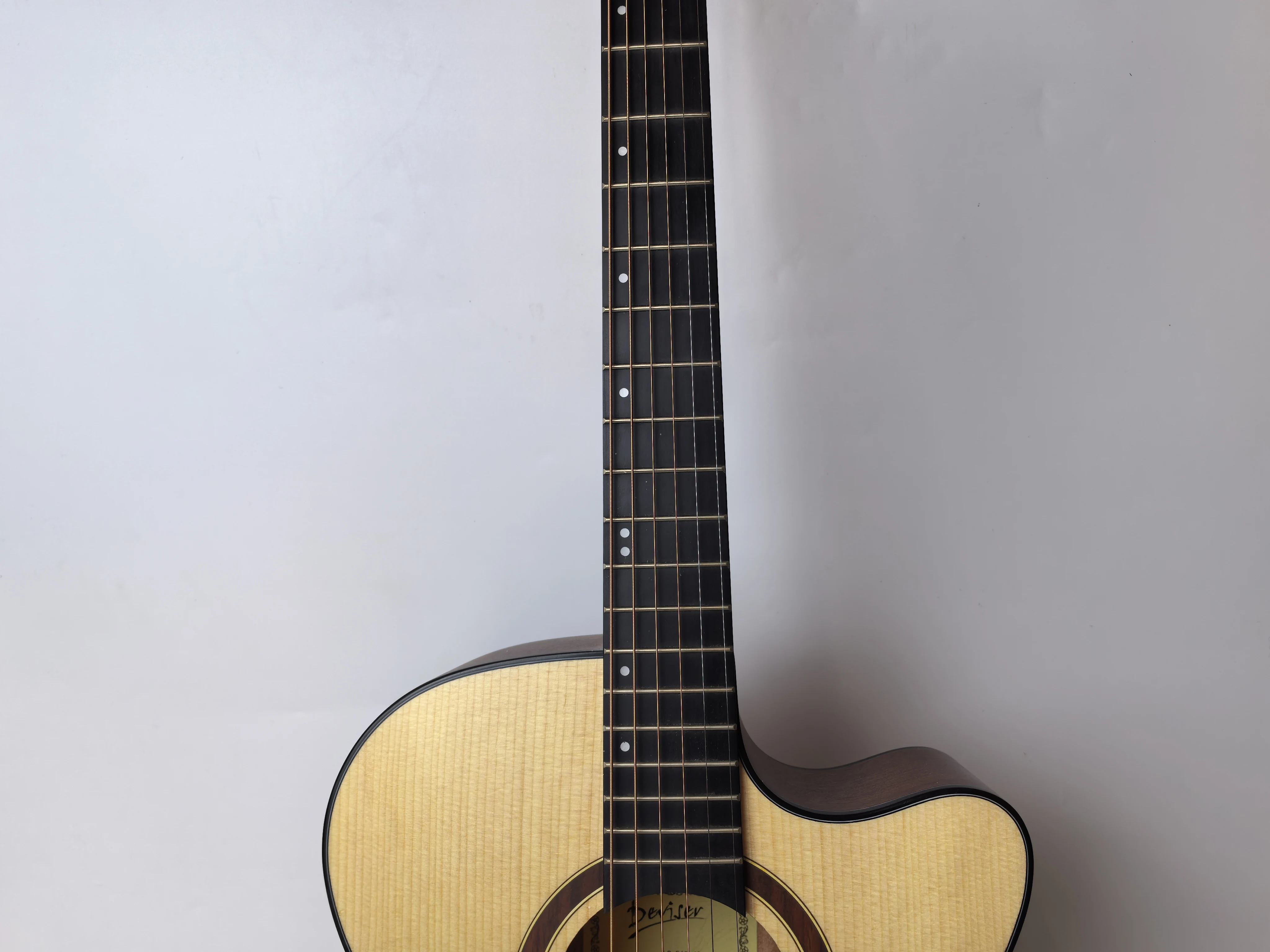 In stock, 6-string folk electric guitar, spruce top, mahogany sides, order now and ship immediately.