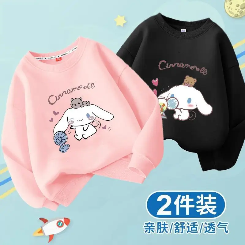 Sanrio Long-Sleeved Sweatshirt Sweatshirt 2024 Round Neck Sweatshirt Children Students Cartoon Kuromi Cinnamoroll Clothes