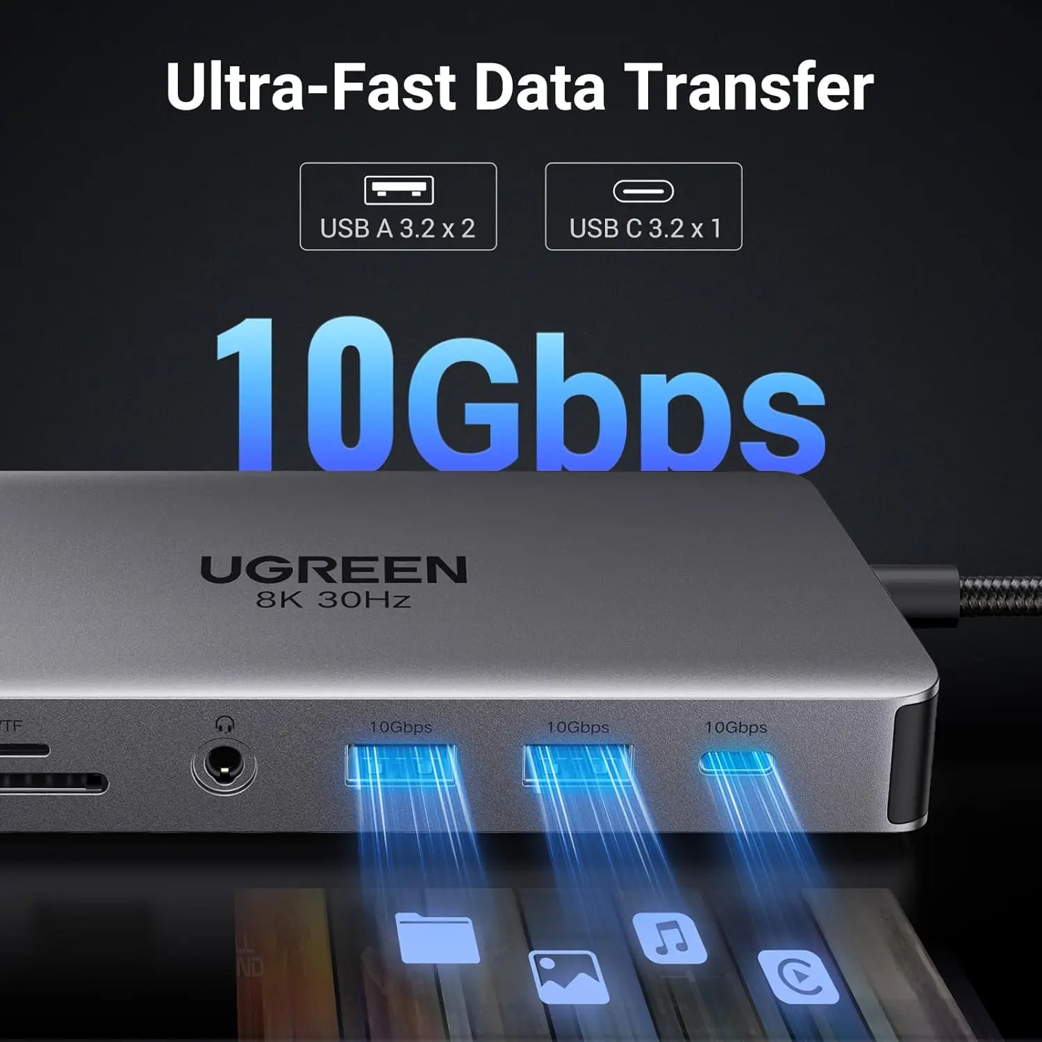 UGREEN Revodok Pro 211 Laptop Docking Station 11 in 1 USB C Dock Dual HD-MI 10Gbps Data Port 100W PD Gigabit Ethernet view 6