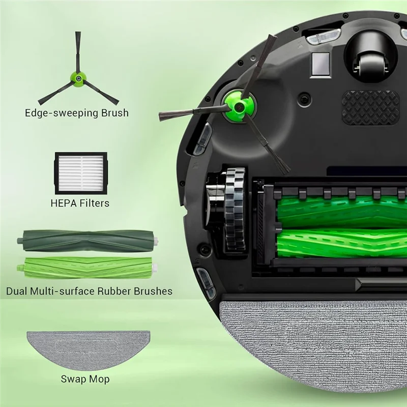 -ESTR para Irobot Roomba Combo I5, I5+, J5, J5+, I3+ Kit de accesorios de aspiradora Cepillo Lateral principal filtros Hepa almohadillas de fregona