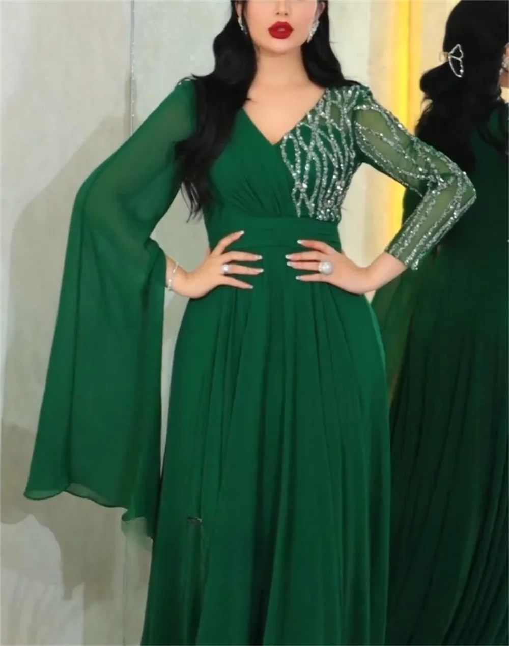 Customized es High Quality Exquisite V-neck A-line Sequins Chiffon Formal Occasion Gown luxury dubai evening drs فستان حفلات ا