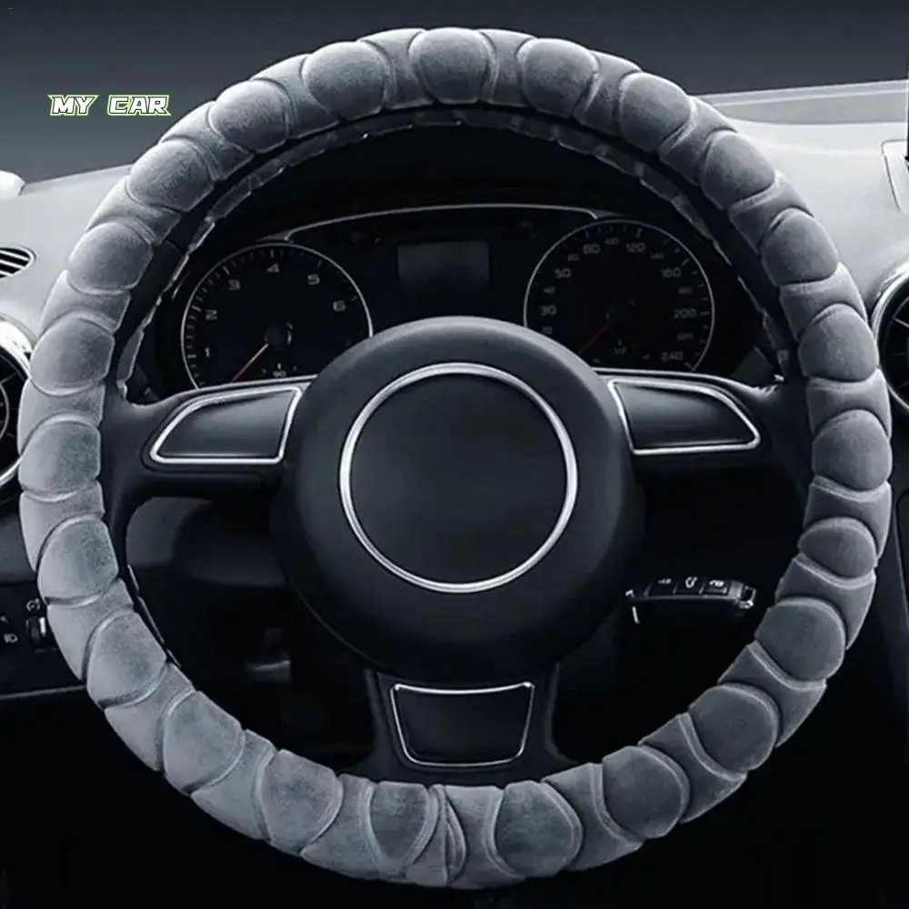 

Short Plush Car Steering Wheel Cover Non-slip Warm Steer Wheel Protector Circular Wear-resistant Universal Teering Wheel Cover
