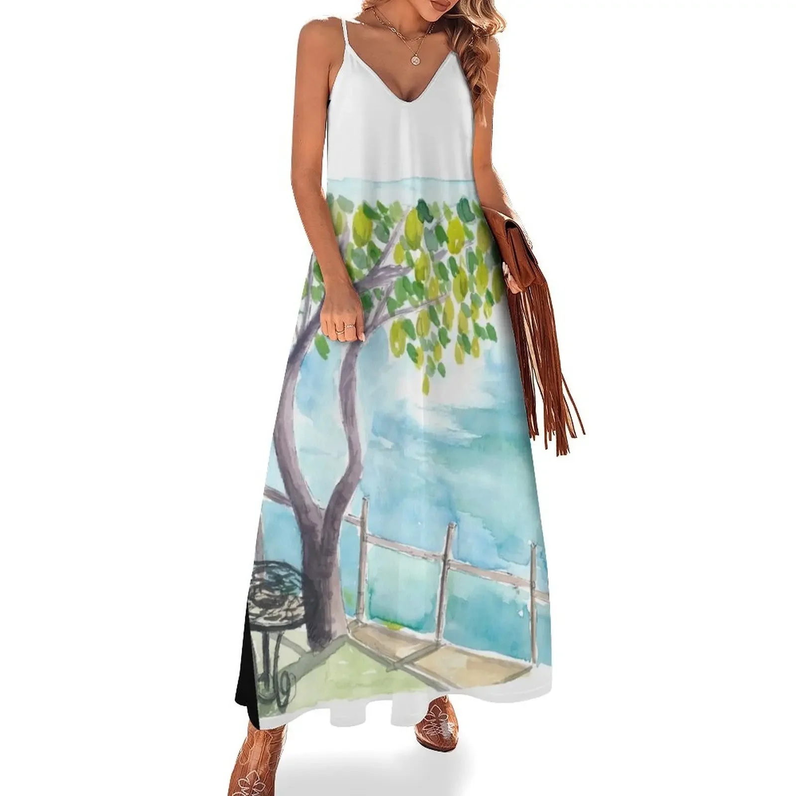 View of Amalfi Coast with Lemon Tree Garden Sleeveless Dress Dress for girls Evening dresses