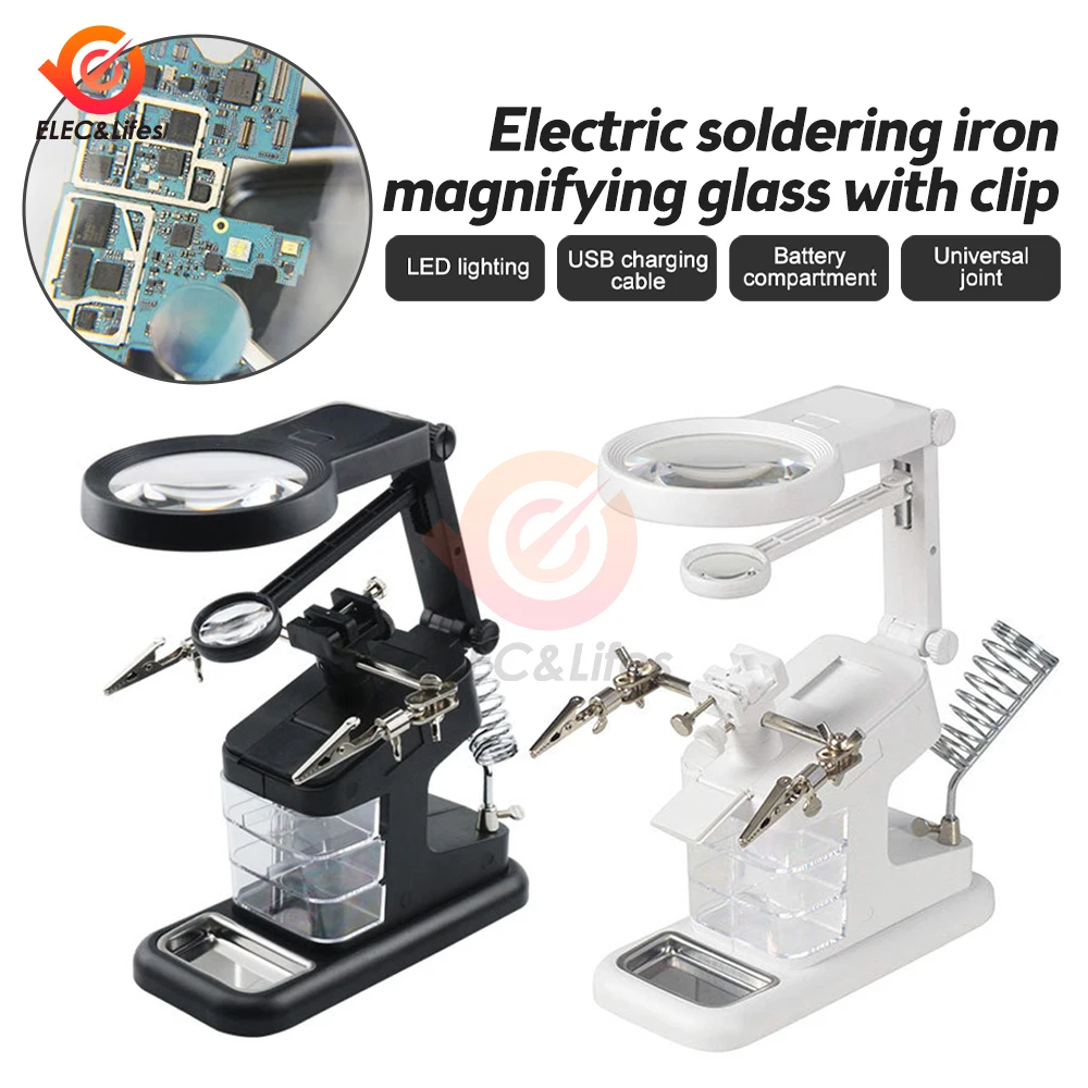 Multi-functional Welding LED Magnifier 3/4.5/25X Magnifying Glass Alligator Clip Holder Clamp Helping Hand Soldering Repair Tool