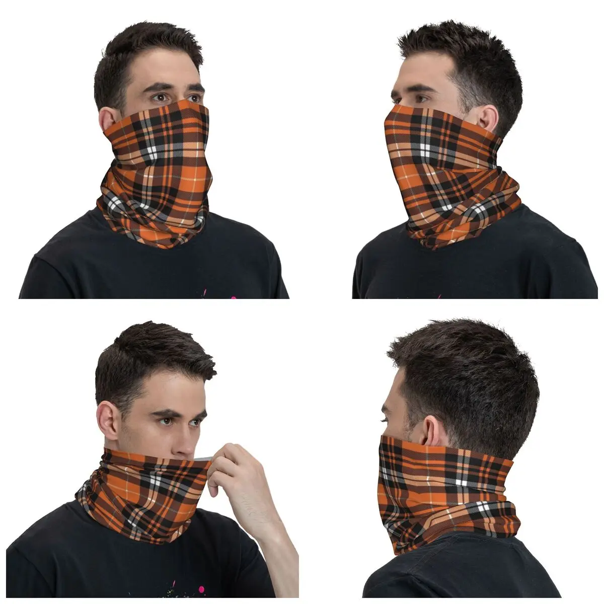 Pumpkin Plaid Orange Autumn Bandana Neck Cover Printed Balaclavas Mask Scarf Multi-use Cycling Running Unisex Adult Washable