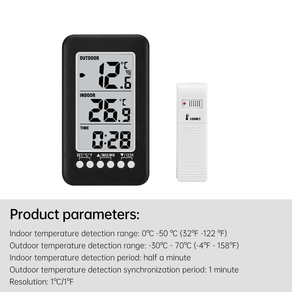 LCD Digitale Thermometer Klok Draadloos 0 ℃ ~50 ℃   Binnen/-30 ℃ ~70 ℃   Buitentemperatuur detecteer meterklok met zender ℃ / ℉