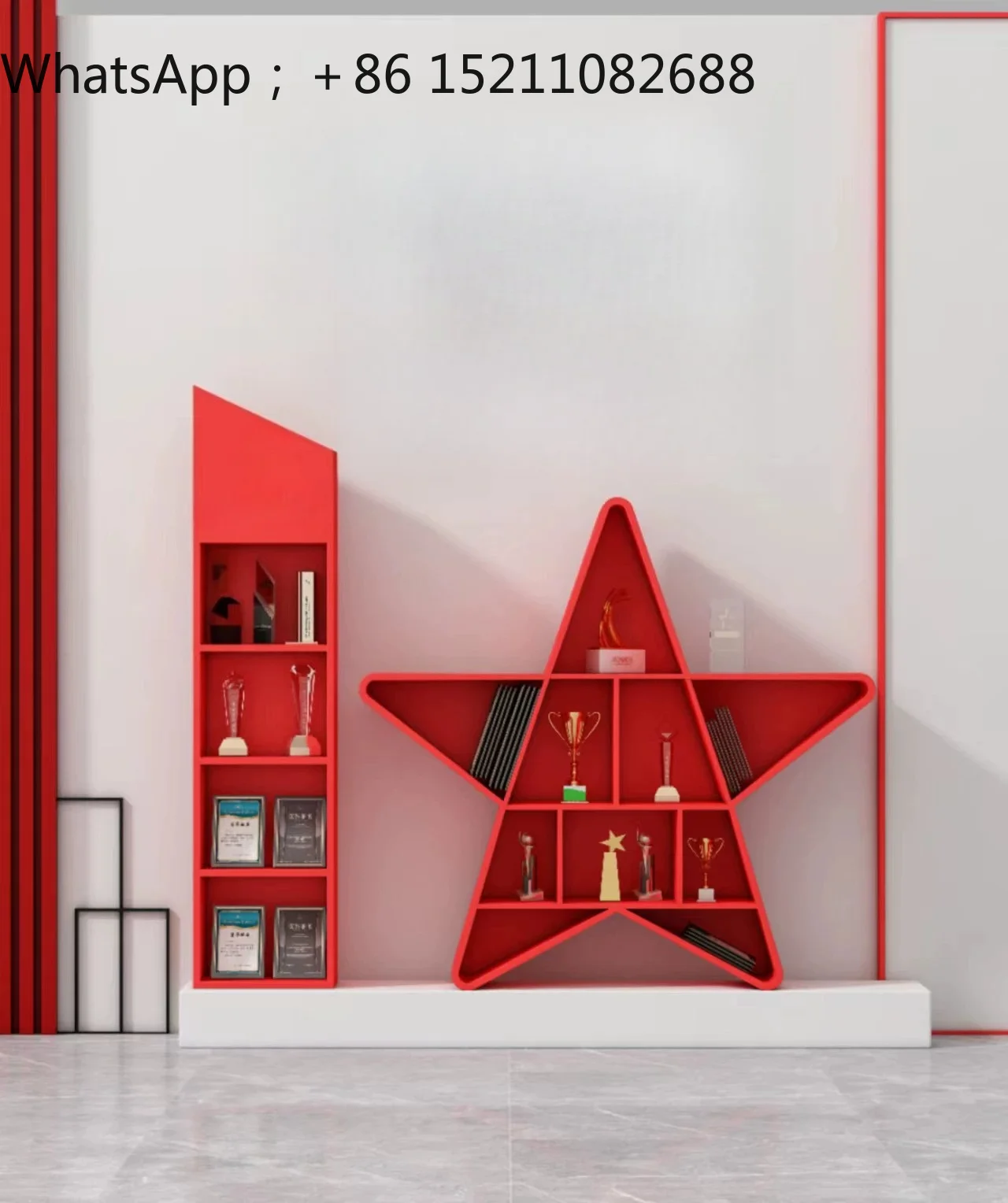 SCY office red culture wrought iron bookshelf floor-to-ceiling red theme bookcase conference room honor showcase