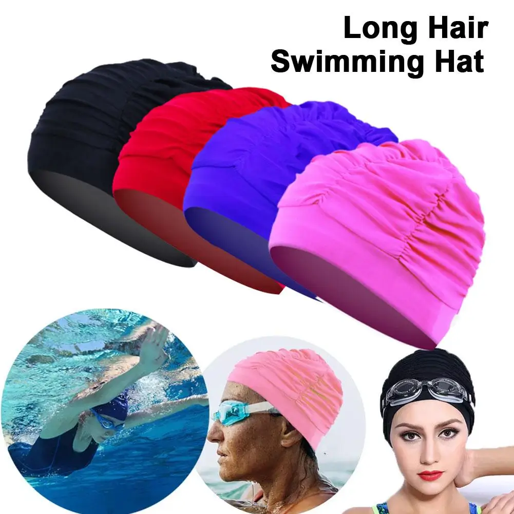 Swimming Hat Women Unisex Girls Long Hair Bathing Cap Turban Elastic Nylon Cap Sport Free Swim Drape Swimming Size Pool Str G9G8