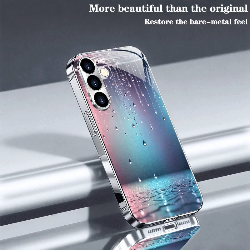 Dreamy Raindrop Gradient New Pattern Electroplated Silver Tempered Glass Case Suitable for Samsung Galaxy S25/S25+/S25 Ultra/S24