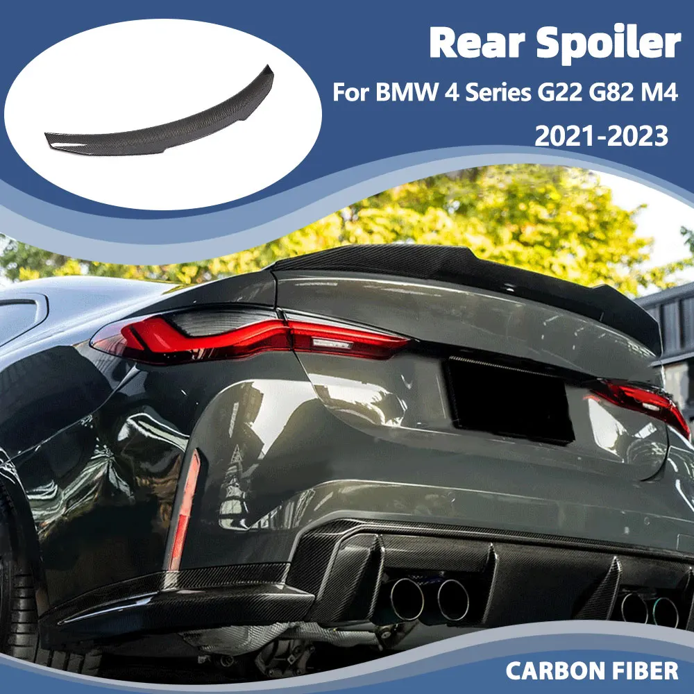 

Car Rear Spoiler for BMW 4 Series G22 G82 M4 Coupe 2021-2023 Real Carbon Fiber Rear Boot Lid Highkick Spoiler Wing Lip