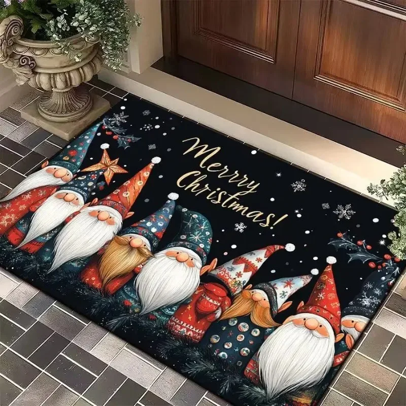 

Merry Christmas Printed Decoration Flannel Carpet Mat Door Mat Absorbent Foot Mat Machine Washable Decor