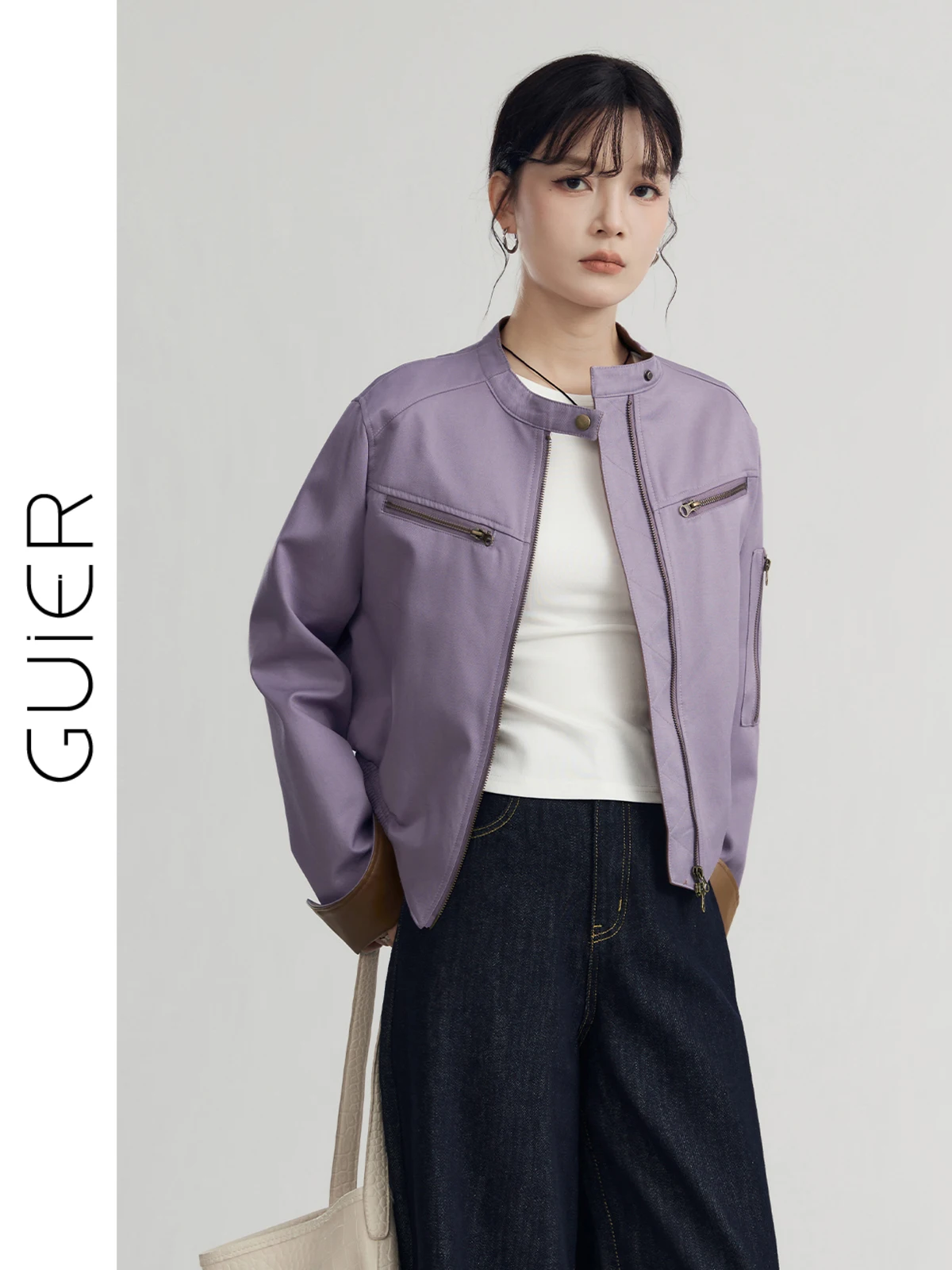 

Женская кожаная куртка-пальто весна 2026, новая расцветка, асимметричный дизайн, застежка-молния, длинный рукав, воротник-стойка