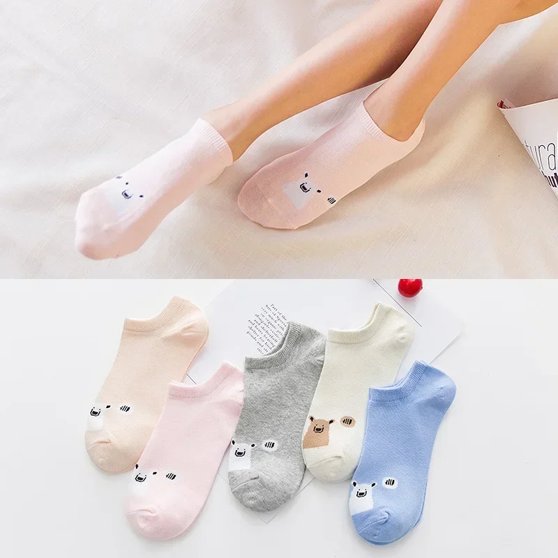 Fashion Short Ankle Socks Women Summer Bear Boat Socks Animal Cartoon Cute Kawaii Socks Cotton Breathable Spring Harajuku