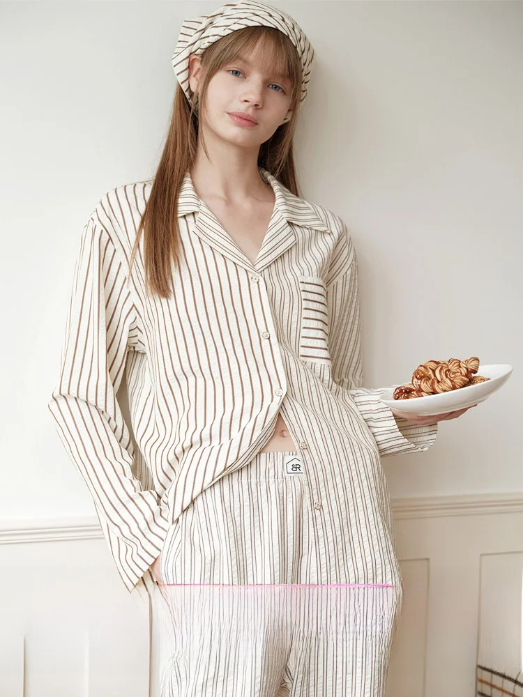 

Xu Jiasha RooMance Women's Striped Cotton Pajamas Home Clothes Sleepwear Outerwear Suitable Spring Summer Autumn Winter