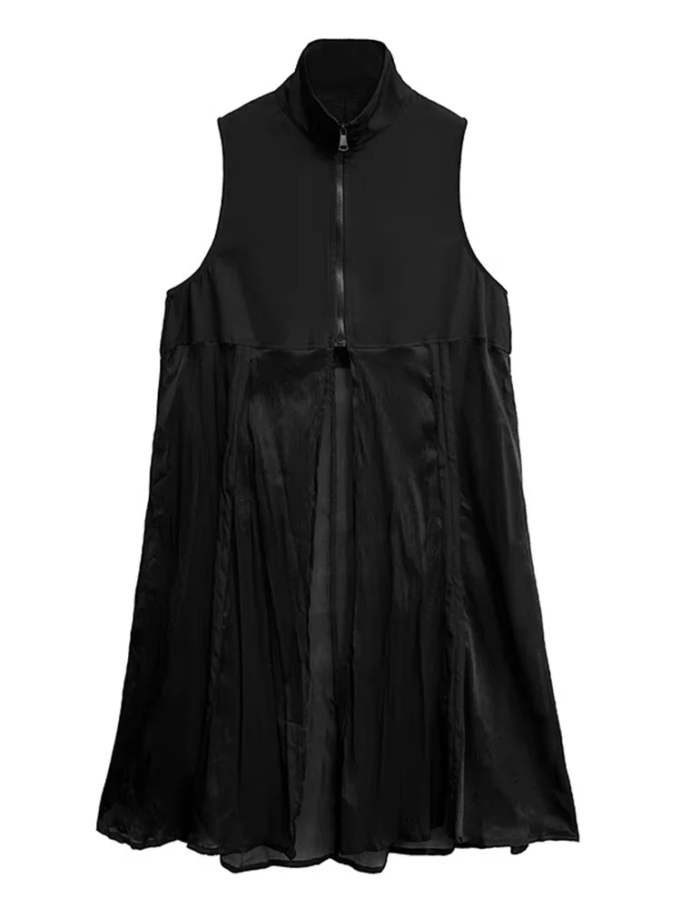 XITAO Patchwork Zipper Lapel Dress Casual Sleeveless New A-line Mid-calf Loose Turn-down Collar Spring Women Dress ZY8938