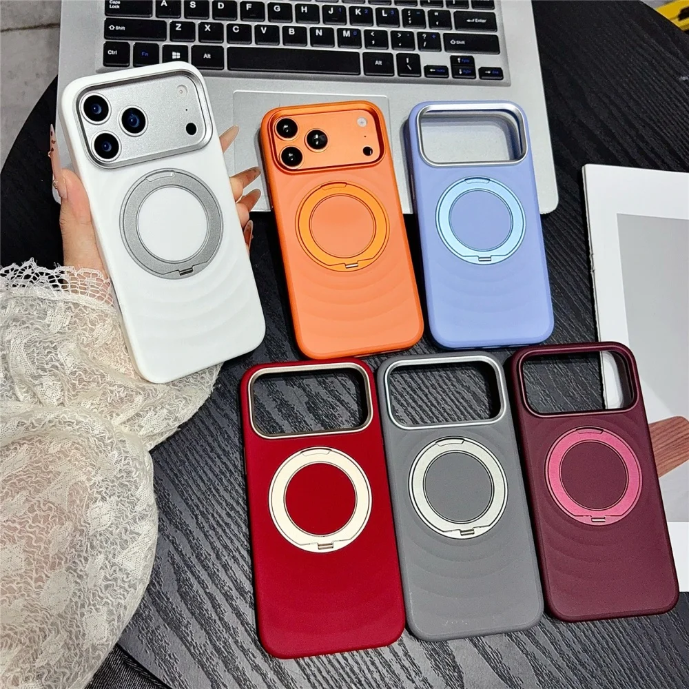 Luxury Water Ripples 360 Rotating Bracket for Magsafe For iPhone 18 Pro Max 18pro 17 Pro Frosted Hard Shockproof PC Holder Cover