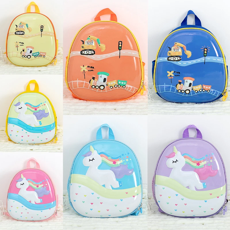 Children School Bags Cartoon Rainbow Horse Print Anti-lost Eggshell Backpacks Adjustable Toddler Boy Girl Kindergarten Schoolbag