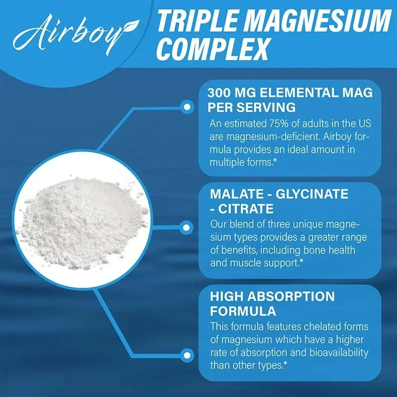 Drievoudig magnesiumcomplex - met glycinaat, malaat, citrat voor slaap, botten, hart, immuunondersteuning