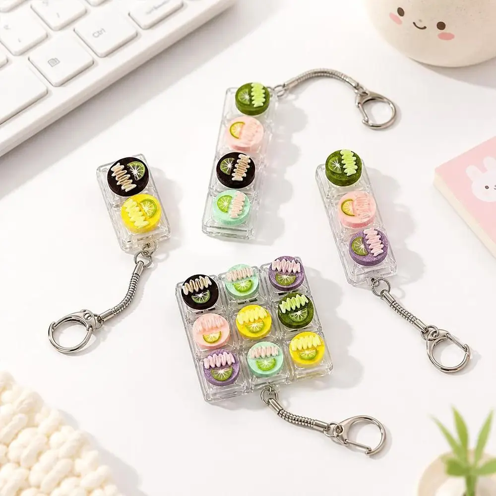 Pressable Buttons Fidget Button Keychain Stress Relief Cute Dessert Button Squeeze Keychain Multi Buttons