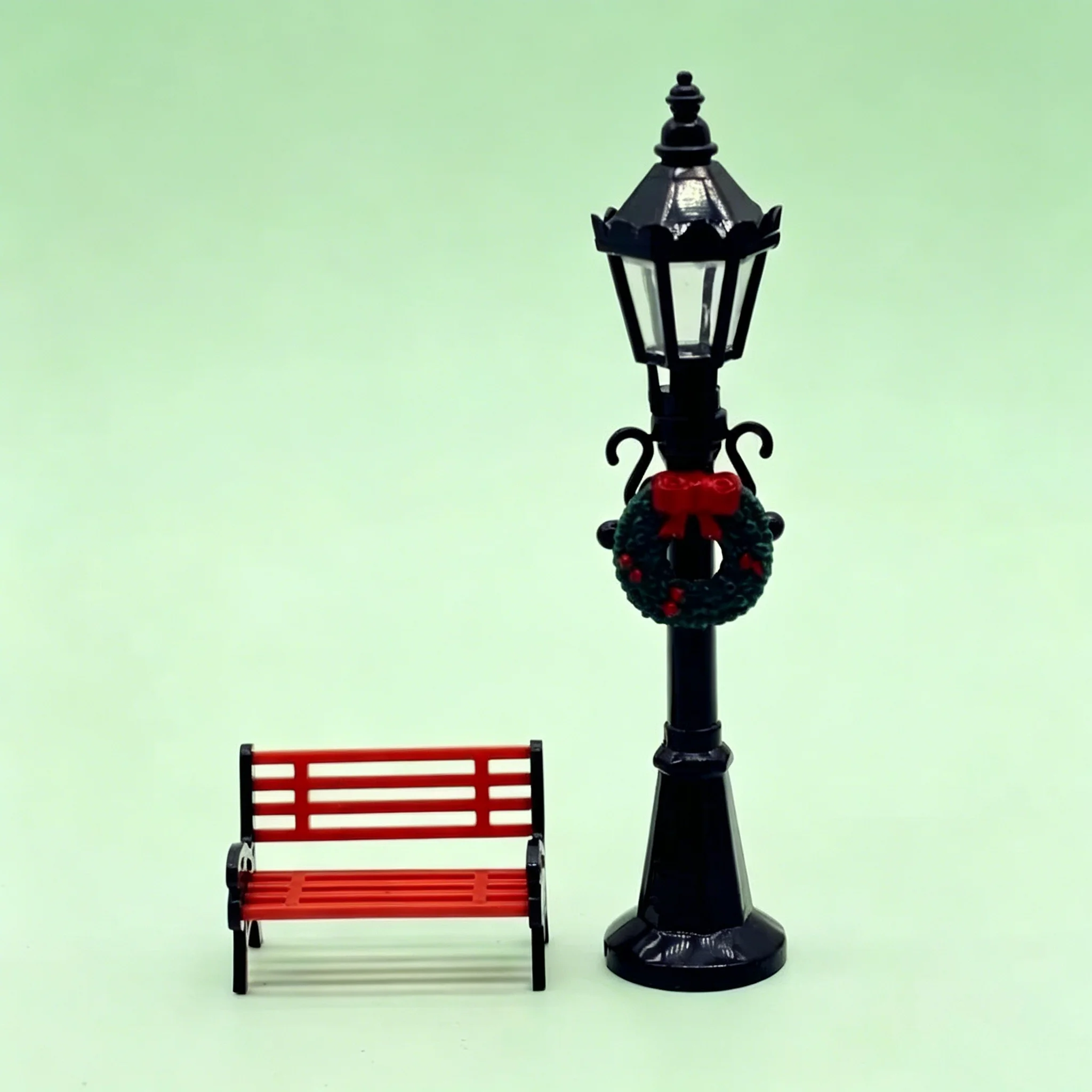 1Set 1/12 Dollhouse Miniature Christmas Park Street Lamp & Bench Doll Garden Decor