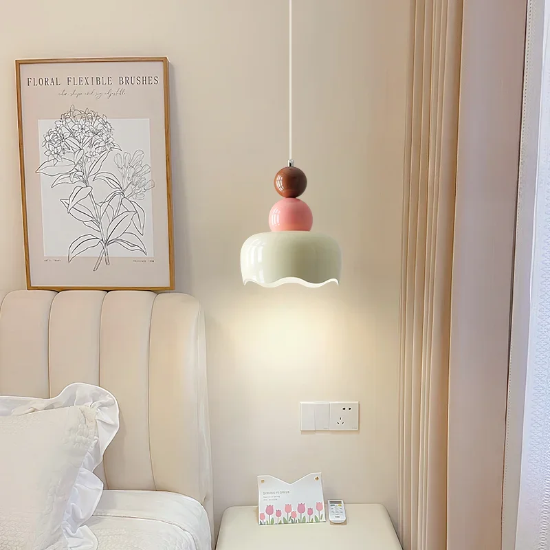 Cream Pendant Lights Master Bedroom Bedside Small Hanging Lamp French Wabi-sabi Retro Nordic Luminária Led Lights Home Appliance