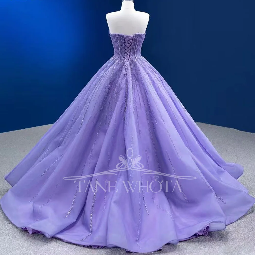 Women's Sweetheart Evening Dress Lace up Back Sequined Luxury Purple Lilac Long Customized Prom Gown For Special Occasions - view 5