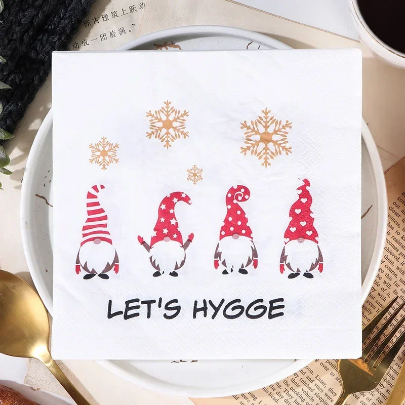 20Pcs Christmas Series Xmas Gnome Disposable Napkins Painted Ambient Paper Party Paper Towels Square Paper Towels Party Products