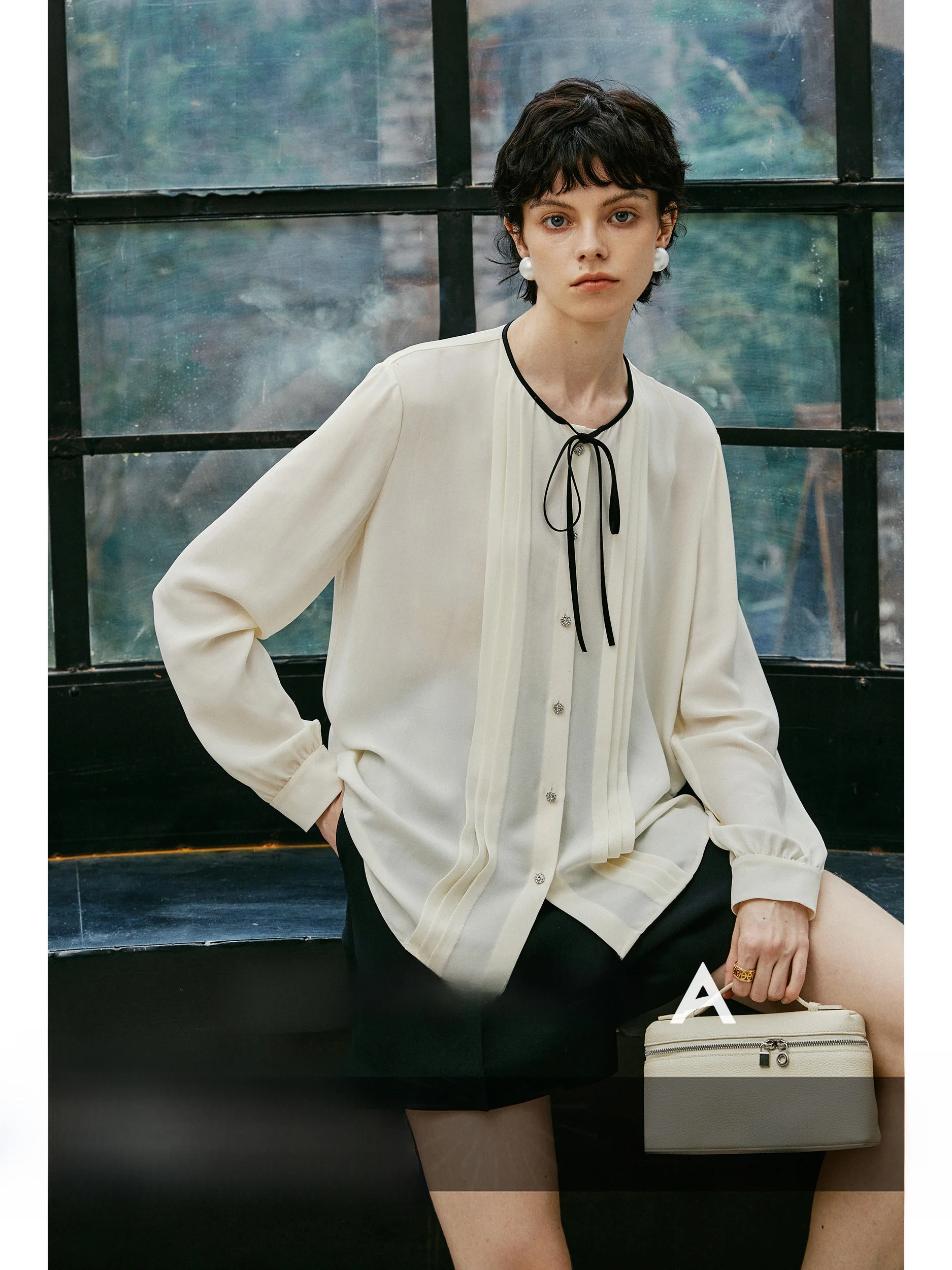 

COKEYA Clara 26 Momme Chiffon Silk Long Sleeve round Neck White Shirt Women's Autumn Ultra-light Windproof Commute Style Loos...