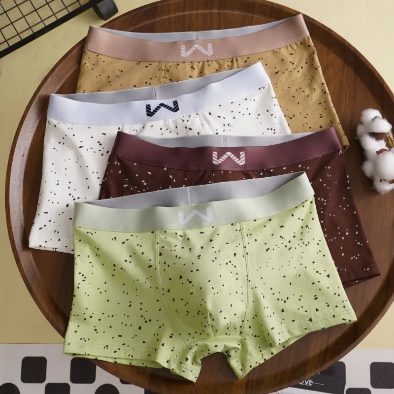 

Solid Cotton Boxers Men Sexy Qucik-Dry Underwear Breathable Panties Dot Print Shorts U Convex Pouch Comfy Lingerie Gifts for Men