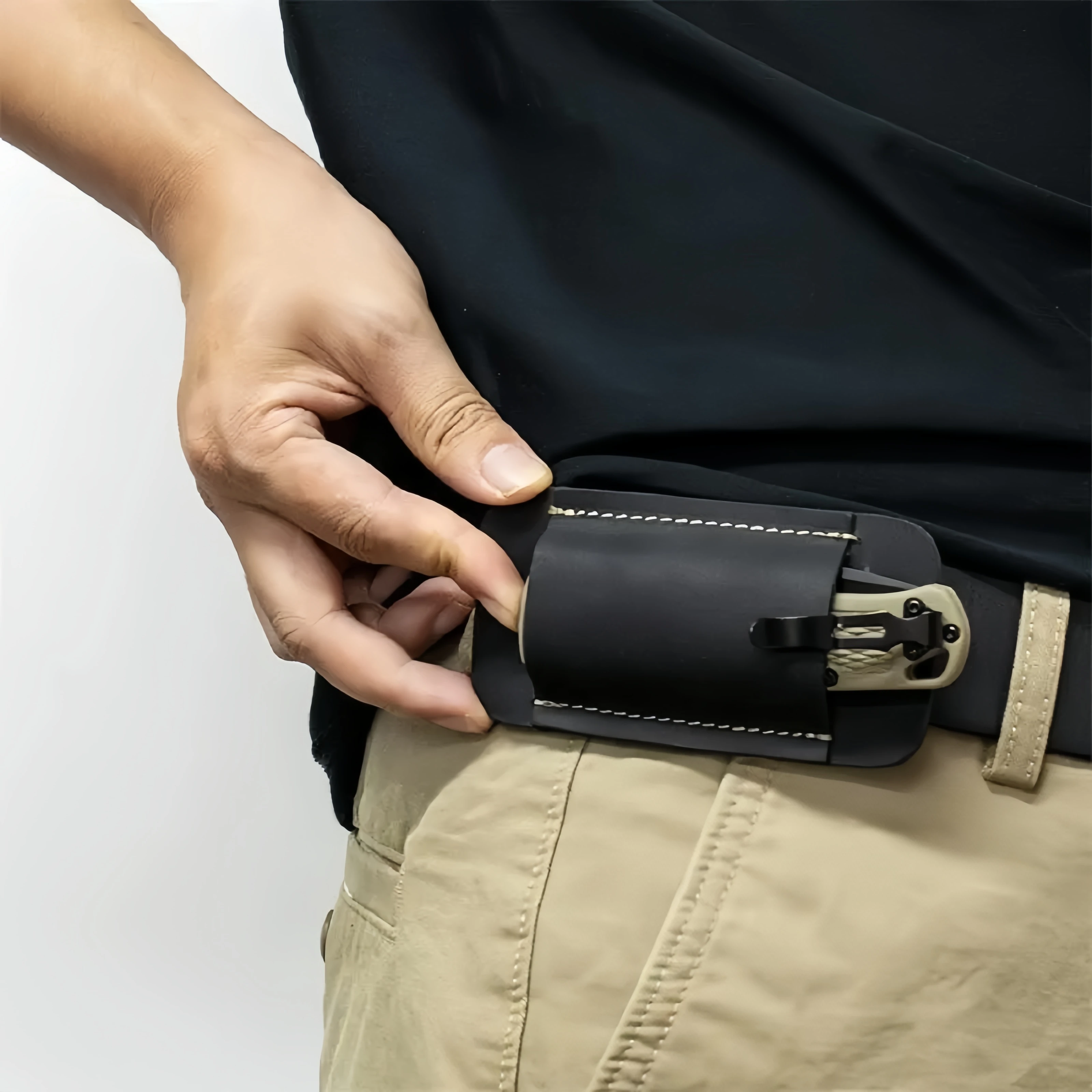 Imagem -03 - Couro Genuíno Edc Pocket Tool Bainha Horizontal Folding Knife Pouch Outdoor Belt Bolsa Armazenamento para Facas