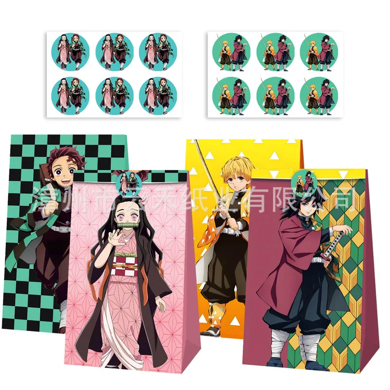 

12/24pcs Demon Slayer Kamado Tanjirou Candy Gift Bag Christmas Birthday Party Candy Popcorn Festival Gift Packaging Paper Bag