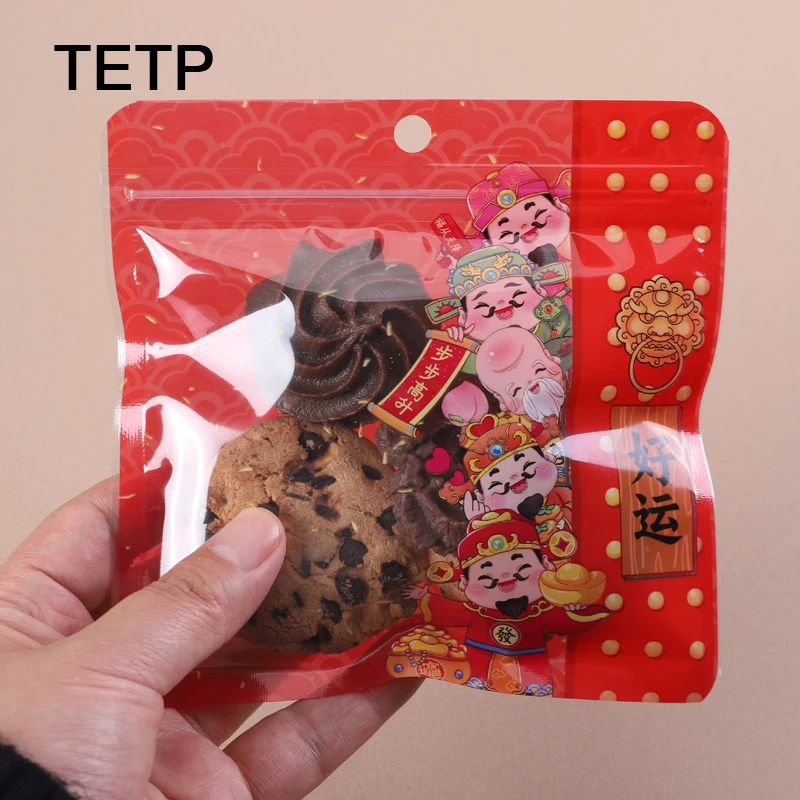 

TETP 100 шт. красные пакеты с застежкой-молнией с прозрачным окном, китайский Новый год, домашняя вечеринка, печенье, конфеты, шоколадная упаковка, подарочное украшение