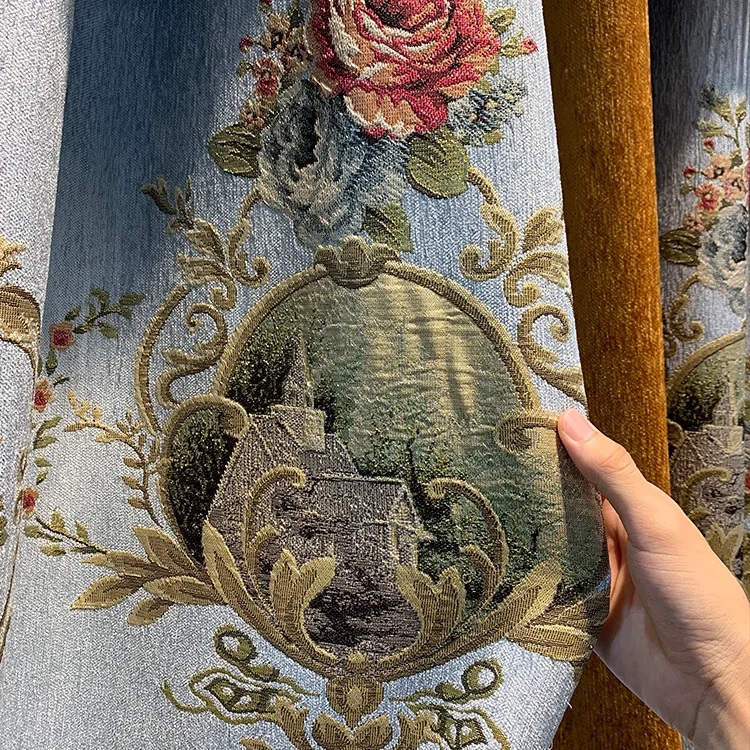 Aangepast formaat!! Europese verduisterende luxe dikke chenille schaduwgordijnen voor woonkamer eetkamer slaapkamer witte tule decor elegant