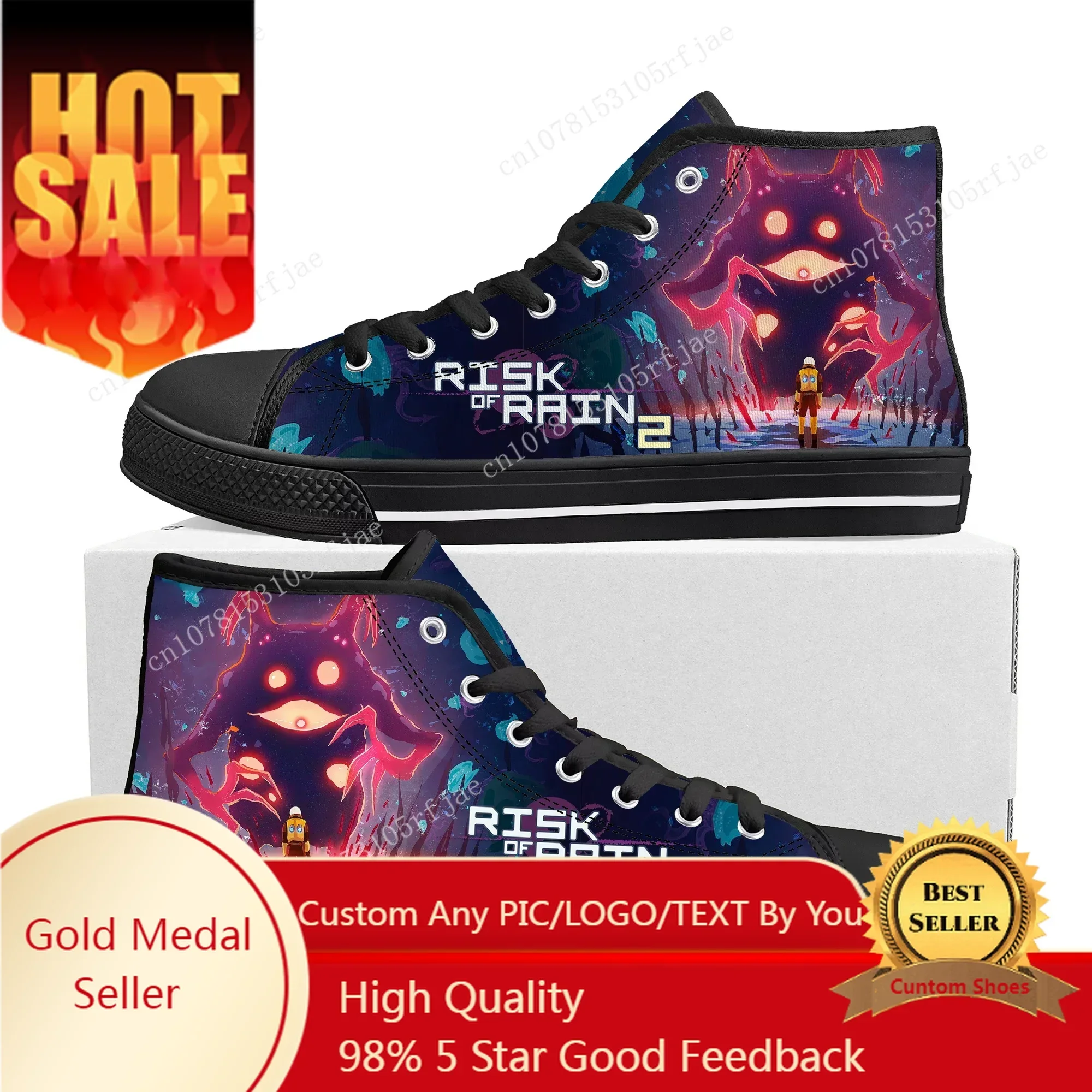 Risk of Rain 2 High Top Sneakers Cartoon Game Mens Womens Teenager High Quality Canvas Sneaker Fashion Custom Built Couple Shoes