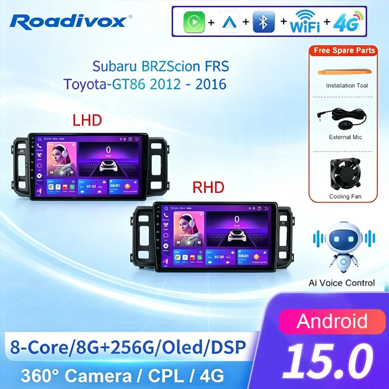 AI VOICE roadivox Android car radio for Subaru BRZScion FRS Toyota-GT86 2012 - 2016 video Multimedia Player tape recorder