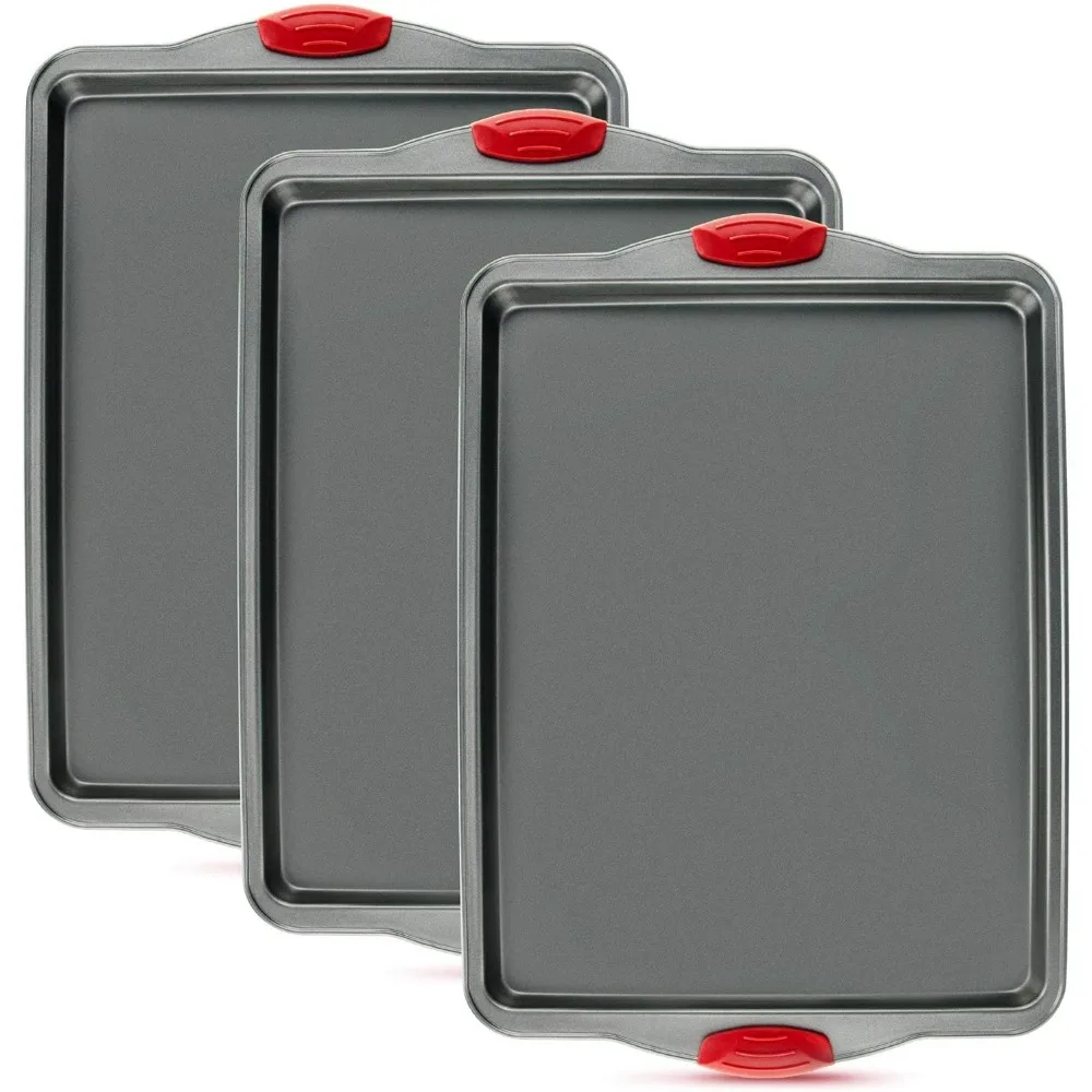 

Triple Set of Premium Nonstick Baking Sheets - Heavy-Duty Carbon Steel, Resistant to Warping, Dents, and Rust - Half-Size Rimmed