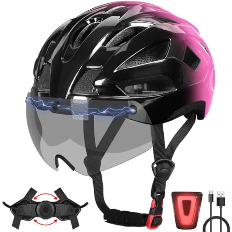 

Bike Helmet Adult for Men, Lightweight Ebike Helmet with LED Light and Magnetic Goggles, USB Charging Cable Included, Cycling H