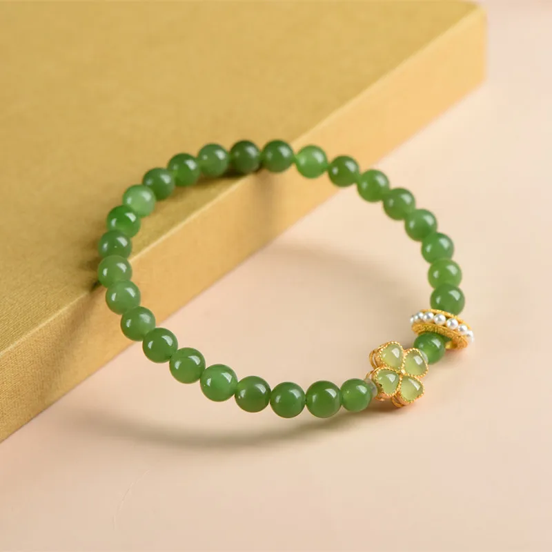 Lucky Four-leaf Clover Female Natural High Quality Hetian Jade Bracelet Fashion Ladies Jewellery Hand Accessories Birthday Gift