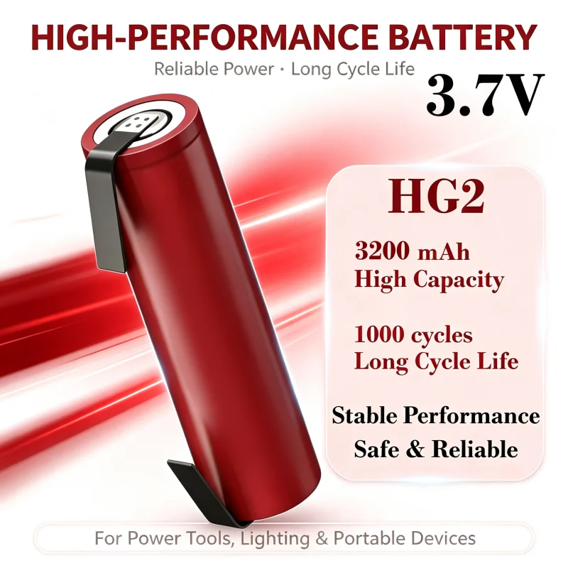 Batteria al litio ad alte prestazioni HG2 18650 con connessione a foglio di nichel saldato a punti a 3,7 V, cella batteria ricaricabile, sicura, affidabile, con scarica ad alta potenza, per